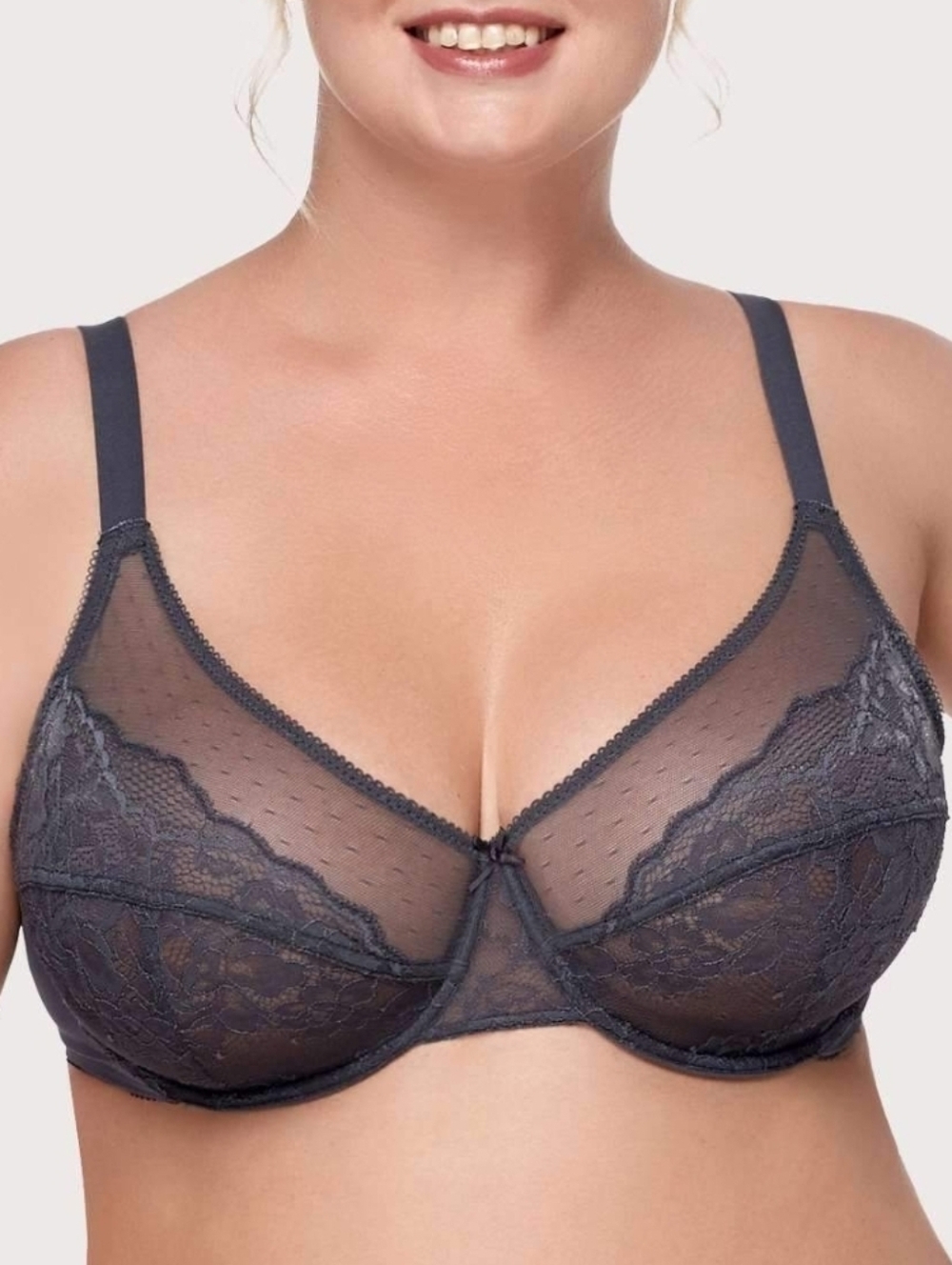 Nwt HSIA Enchante Lace Soft Mesh  Unlined Underwire Bra Gray